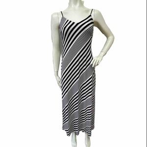 Lauren Ralph Lauren off white and black stripe stretchy slip dress